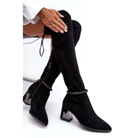 S.Barski Botas femininas de salto alto acima do joelho D&amp;A MR870-65 pretas preto 1