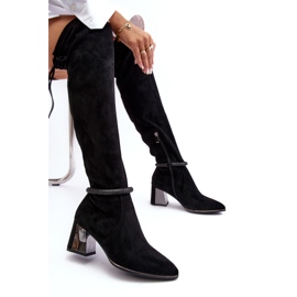 S.Barski Botas femininas de salto alto acima do joelho D&amp;A MR870-65 pretas preto 2