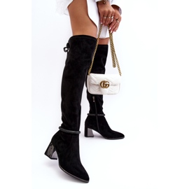 S.Barski Botas femininas de salto alto acima do joelho D&amp;A MR870-65 pretas preto 3