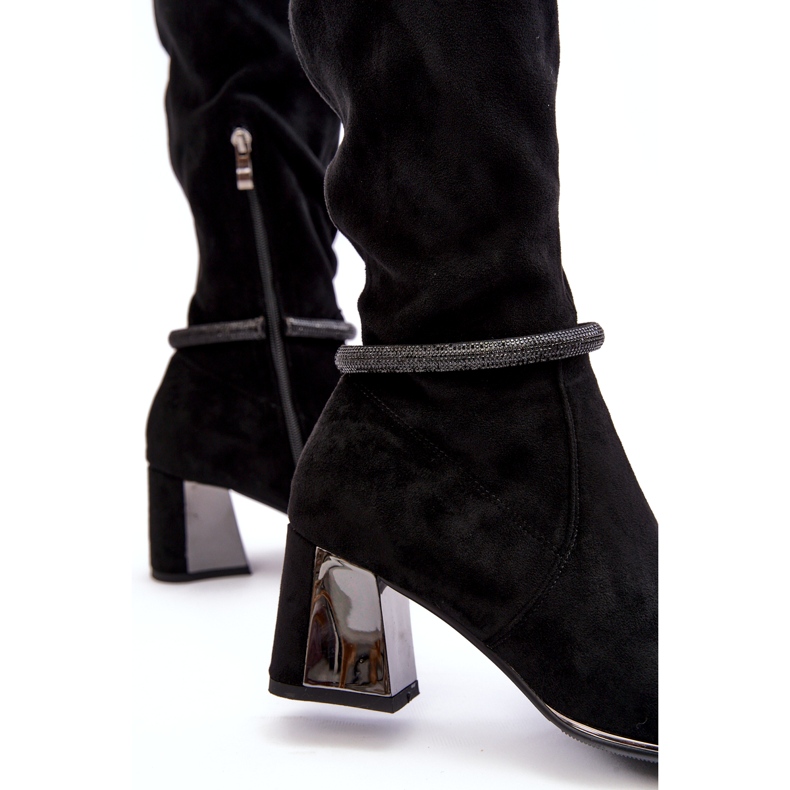 S.Barski Botas femininas de salto alto acima do joelho D&amp;A MR870-65 pretas preto 5