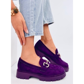 Karins Mocassins de camurça roxa com fivela tolet 1