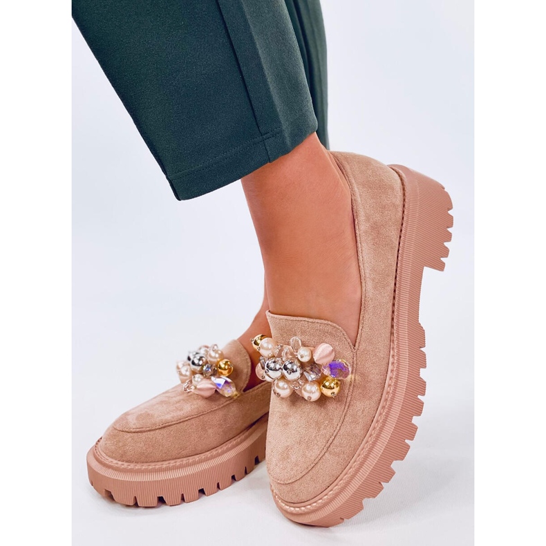 Mocassins plataforma Dollin Khaki com cristais bege 1