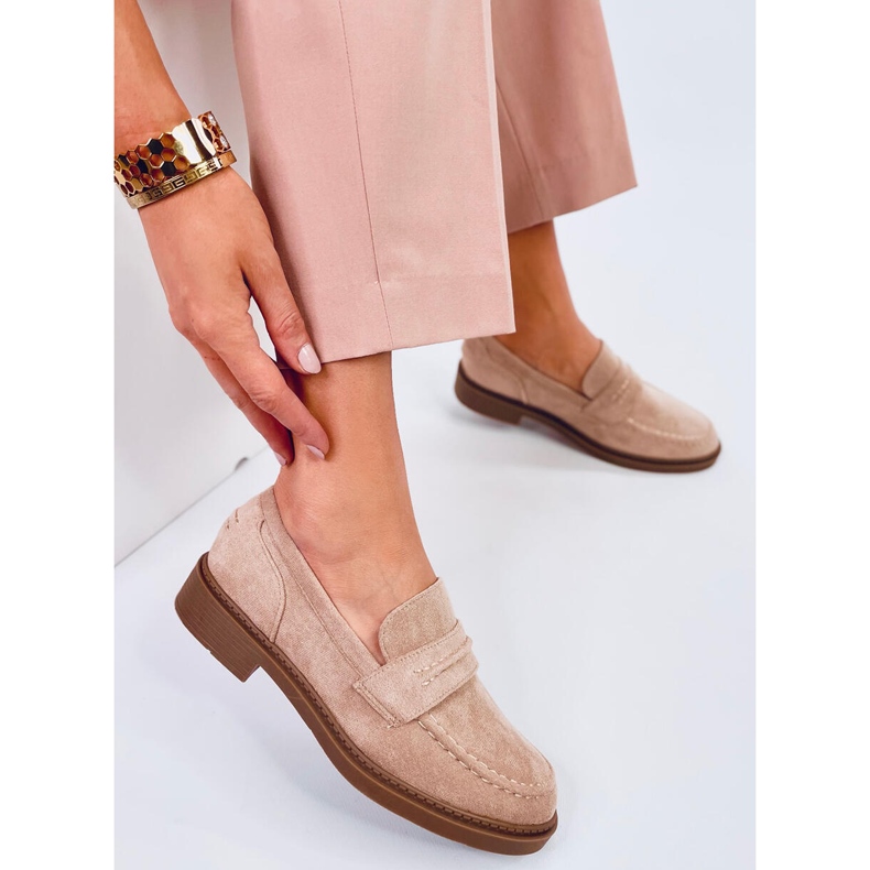 Mocassins femininos de camurça Antye Khaki bege 1