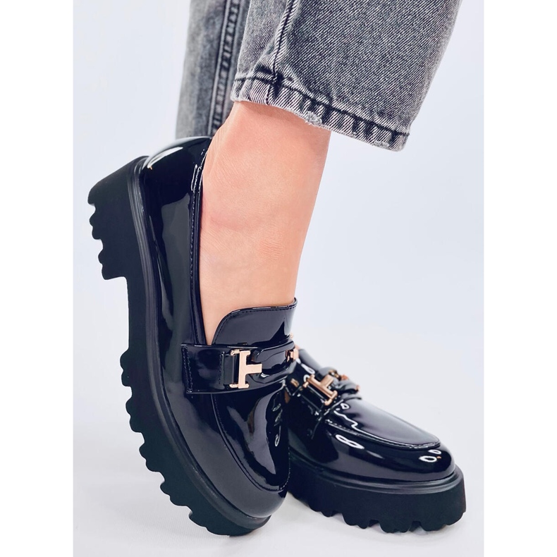 Mocassins de couro envernizado preto Manff 1