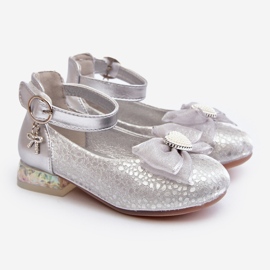Bailarinas infantis com laço prateado Nanthea prata 1