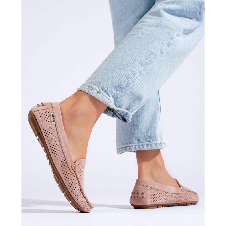 Mocassins femininos vazados Shelovet elástico rosa claro 1