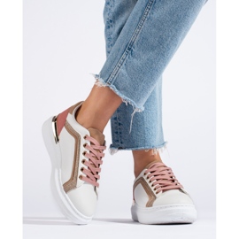 Ténis Shelovet de mulher branco com purpurina bege 2