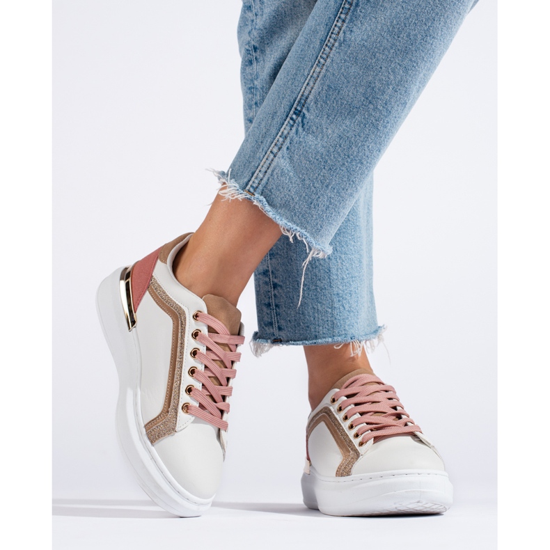 Ténis Shelovet de mulher branco com purpurina bege 2