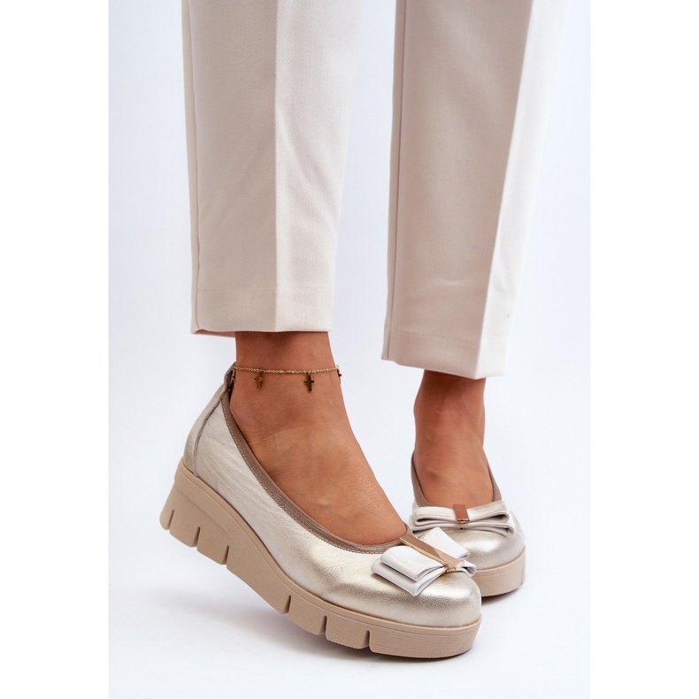 Lewski Shoes Bailarinas de couro sobre plataforma com decoração, Golden Lewski 3384 dourado 2