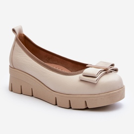 Lewski Shoes Bailarinas de couro sobre plataforma com decoração, Creme Lewski 3384 branco 1