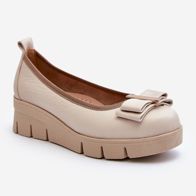 Lewski Shoes Bailarinas de couro sobre plataforma com decoração, Creme Lewski 3384 branco 1