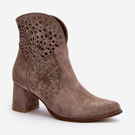 Zazoo 3166/P Botas femininas de salto alto aberto, camurça, bege 1