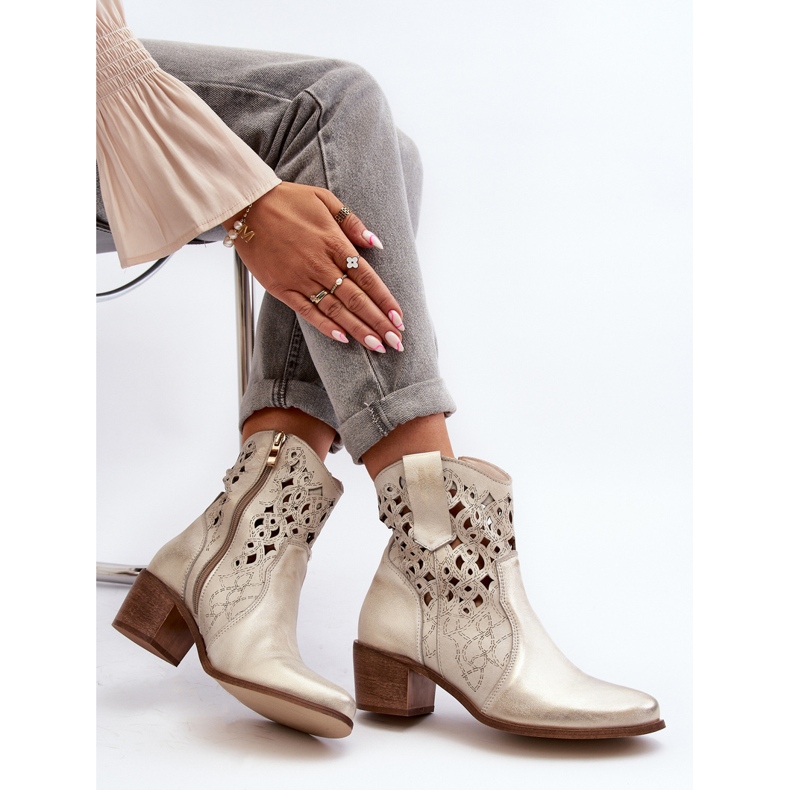 Zazoo 3394 Botas femininas de salto alto perfurado, douradas dourado 1