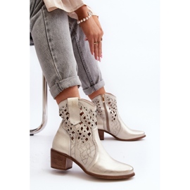 Zazoo 3394 Botas femininas de salto alto perfurado, douradas dourado 2