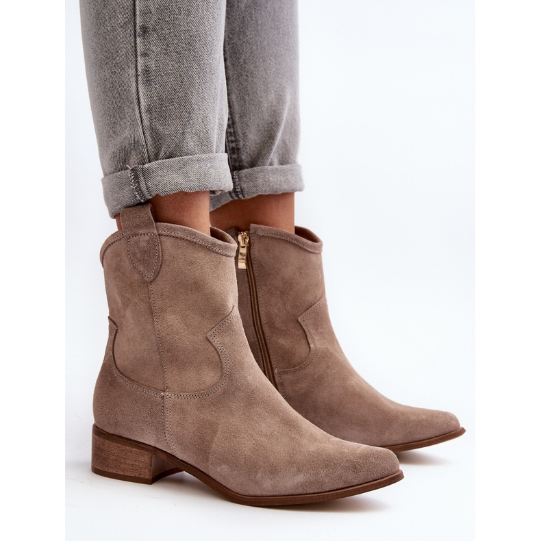 Botas de cowboy de camurça Zazoo 3329 Cappucino com salto baixo bege 1