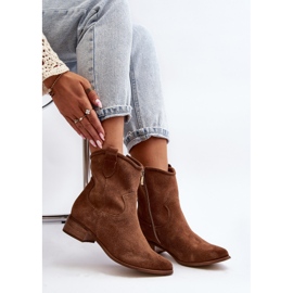 Botas de cowboy de camurça marrom Zazoo 3329 com salto baixo castanho 1