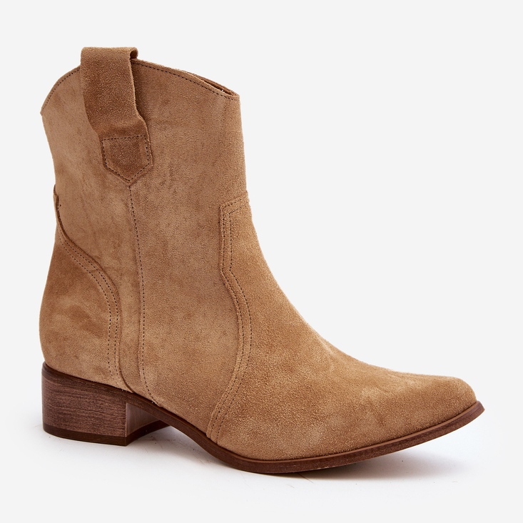 Zazoo 3305/2/G Botas cowboy femininas de camurça e salto baixo bege 1