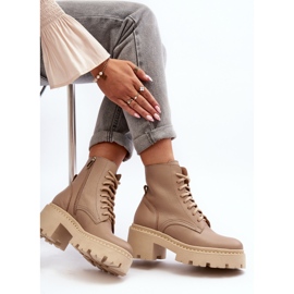 Zazoo 3413 Botas femininas de couro para trabalho com salto alto enorme, bege 1 Zazoo 3413 Botas femininas de couro para trabalho com salto alto enorme, bege 1