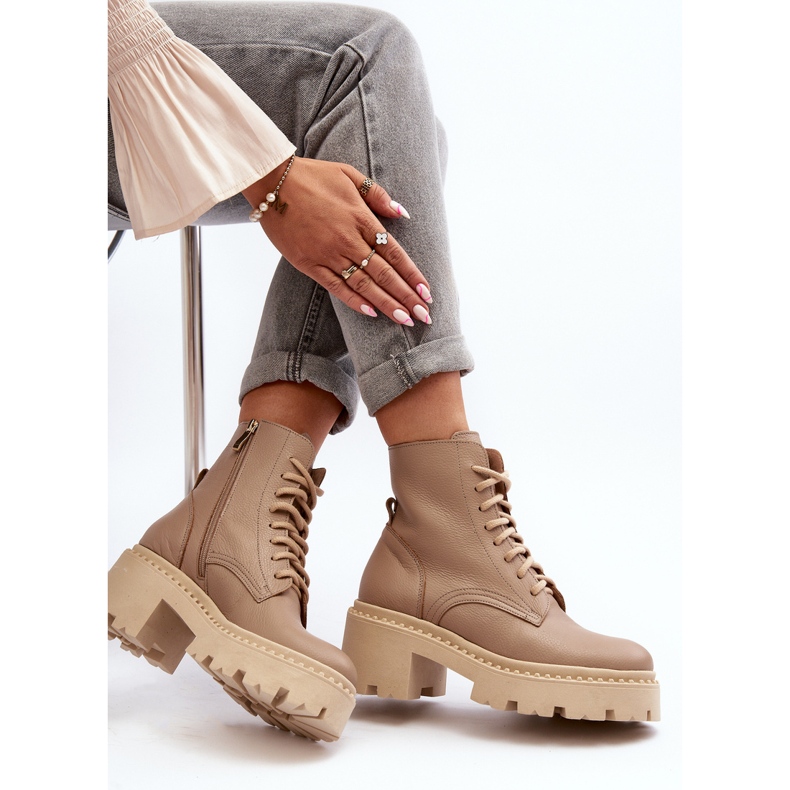 Zazoo 3413 Botas femininas de couro para trabalho com salto alto enorme, bege 1 Zazoo 3413 Botas femininas de couro para trabalho com salto alto enorme, bege 1