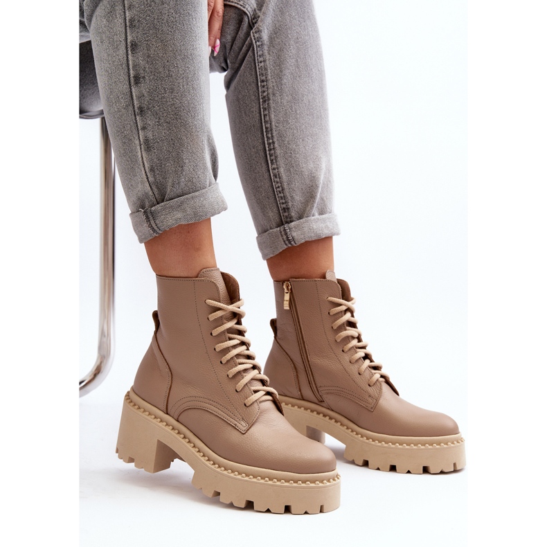 Zazoo 3413 Botas femininas de couro para trabalho com salto alto enorme, bege 2 Zazoo 3413 Botas femininas de couro para trabalho com salto alto enorme, bege 2