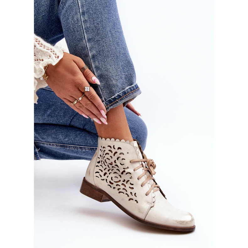 Zazoo 2871 Botins femininos com cadarço aberto, dourados, escovados 1