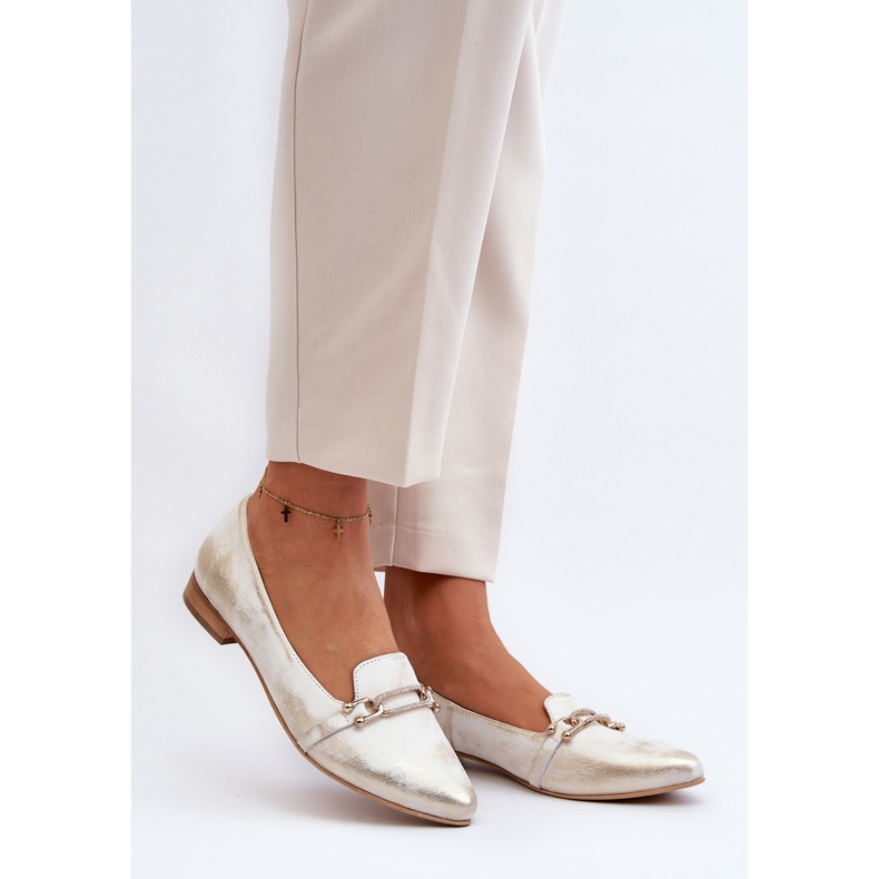 Sapatilhas de couro Zazoo 2885 com decoração dourada e branca dourado 2