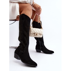 Zazoo 2909 Botas de camurça perfuradas com salto baixo, pretas preto 1