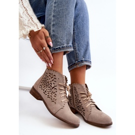 Zazoo 2871 Botins femininos com cadarço aberto, bege 2 Zazoo 2871 Botins femininos com cadarço aberto, bege 2