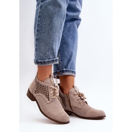 Botas femininas Zazoo 2878 Low Openwork, camurça, bege 2