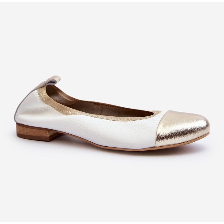 Zazoo 2890 Bailarinas de couro branco e dourado 2