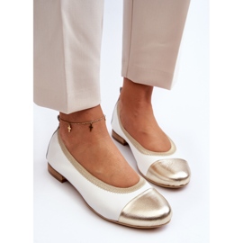 Zazoo 2890 Bailarinas de couro branco e dourado 1