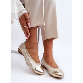 Bailarinas de couro dourado de borracha Zazoo 2890 2