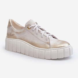 Zazoo 2919 Sapatos femininos de couro com sola grossa, dourados 1