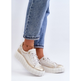 Zazoo 2919 Sapatos femininos de couro com sola grossa, dourados 2