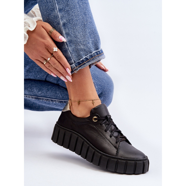 Zazoo 2919 Sapatos femininos de couro com sola grossa, pretos 1