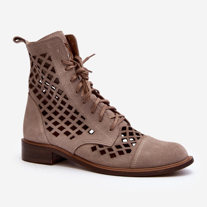 Zazoo 2695 Botins de couro perfurado, bege 1
