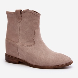 Zazoo 2326 Botins femininos de camurça slip-on, bege 2