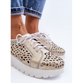 Sapatos femininos de couro Zazoo 2821, dourado perfurado 1