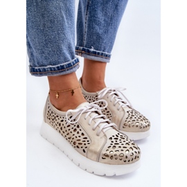 Sapatos femininos de couro Zazoo 2821, dourado perfurado 2