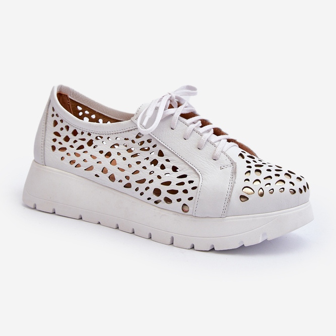 Zazoo 2821 sapatos femininos de couro perfurado branco 1