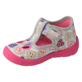 Chinelos infantis Befado com velcro 630P007, cinza e rosa 1 Chinelos infantis Befado com velcro 630P007, cinza e rosa 1