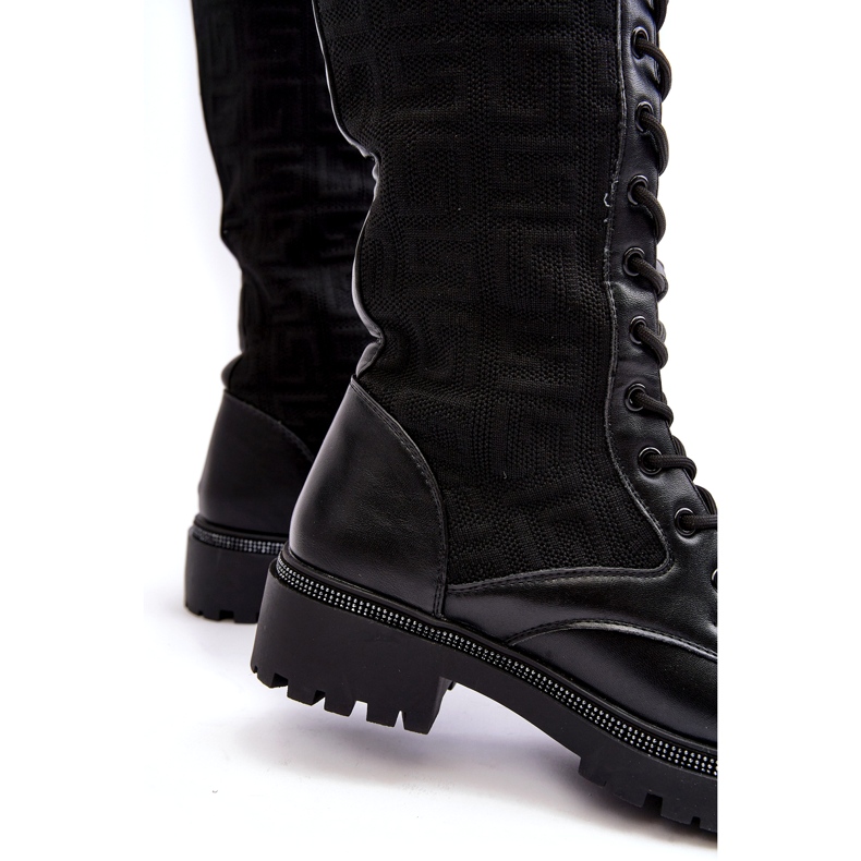 Botas femininas com cadarço e cano elástico preto Virxinia preto 6