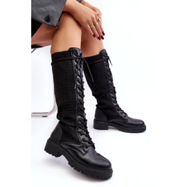 Botas femininas com cadarço e cano elástico preto Virxinia preto 5 Botas femininas com cadarço e cano elástico preto Virxinia preto 5