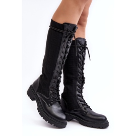 Botas femininas com cadarço e cano elástico preto Virxinia preto 1