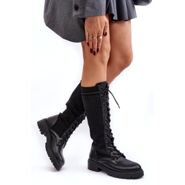 Botas femininas com cadarço e cano elástico preto Virxinia preto 3 Botas femininas com cadarço e cano elástico preto Virxinia preto 3