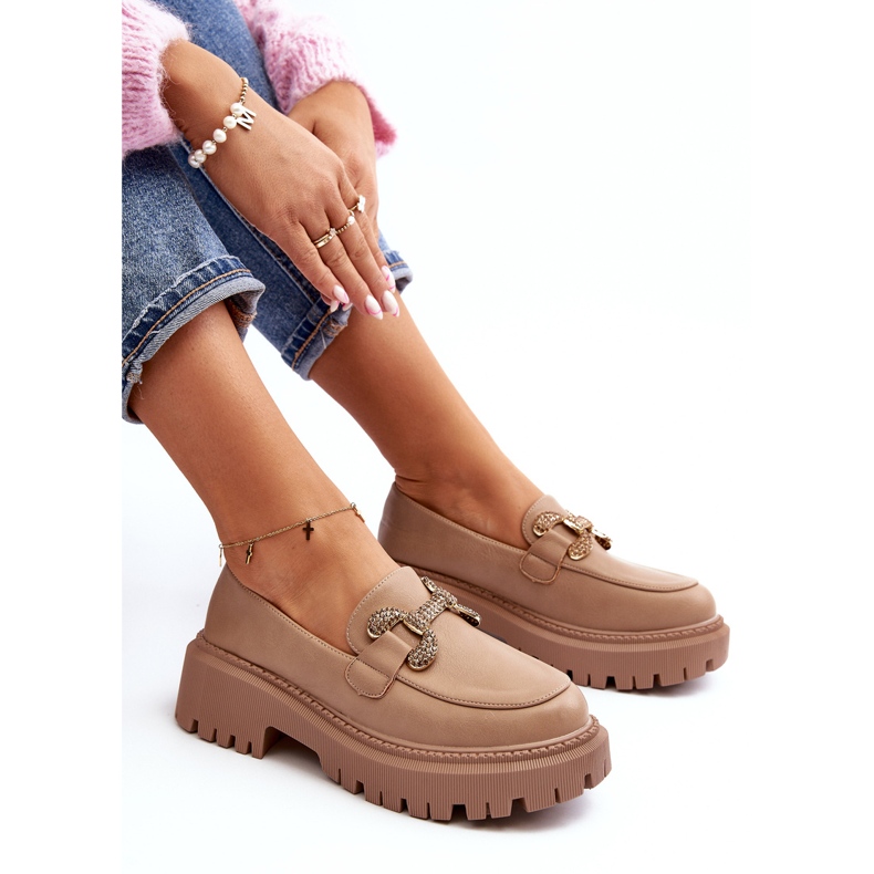 Mocassins Femininos Com Decoração, Gargi Bege Escuro 1