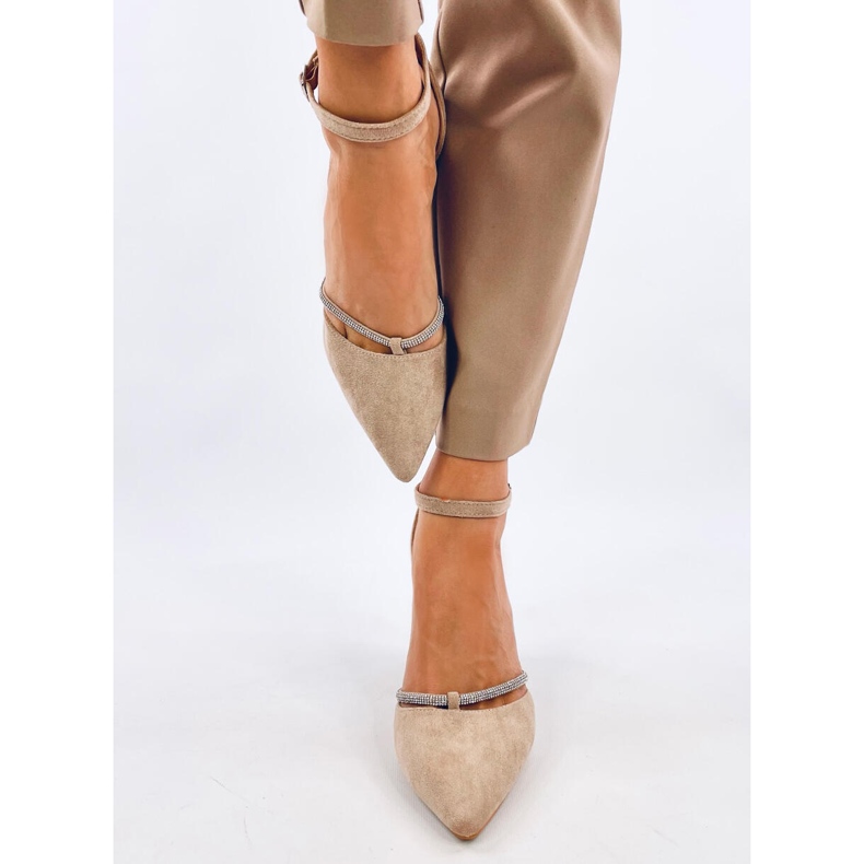Sapatos de salto alto Ingrid Khaki com strass bege 1 Sapatos de salto alto Ingrid Khaki com strass bege 1