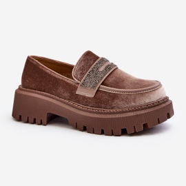 Mocassins femininos de veludo com decoração, marrom Wendreda 1