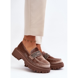 Mocassins femininos de veludo com decoração, marrom Wendreda castanho 2