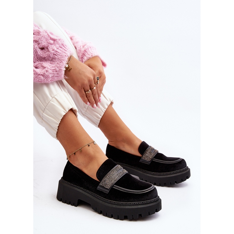 Mocassins femininos de veludo com decoração preto Wendreda preto 1